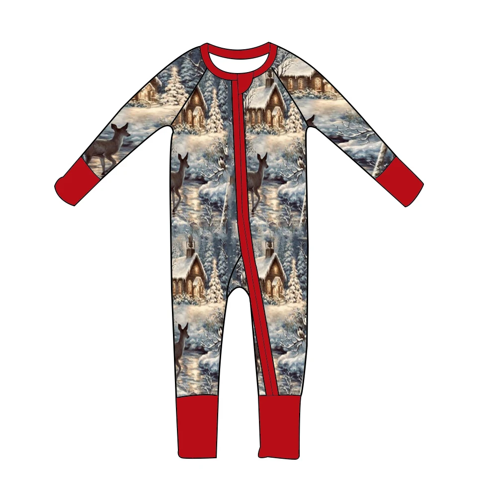 Christmas hot buy Jumpsuit Boys Baby Girls Baby Clothes House fawn pattern Milk silk fabric Long sleeve pants zipper style