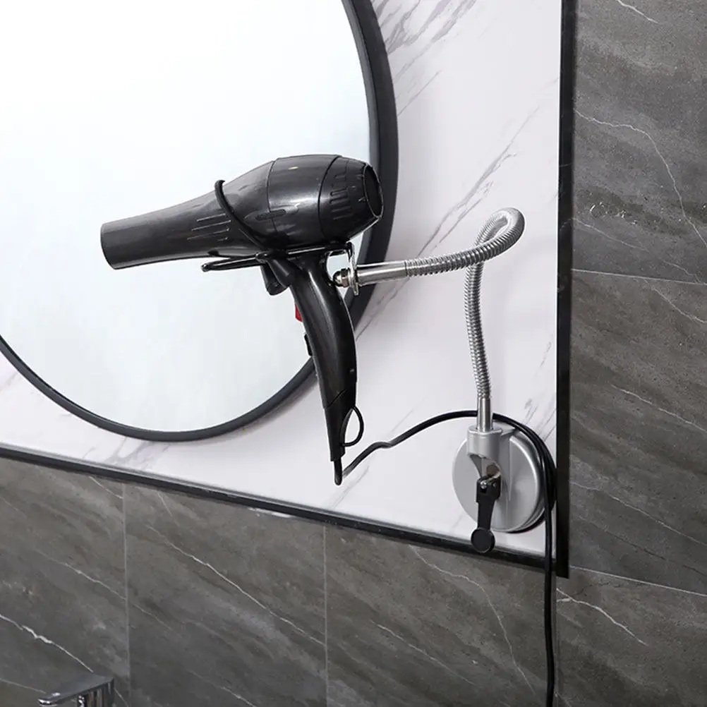 Hair Dryer Holder Rotating Hands Free Stainless Steel Suction Cup Strong Load Capacity Adjustable Flexible Arm Hair Dryer Stand