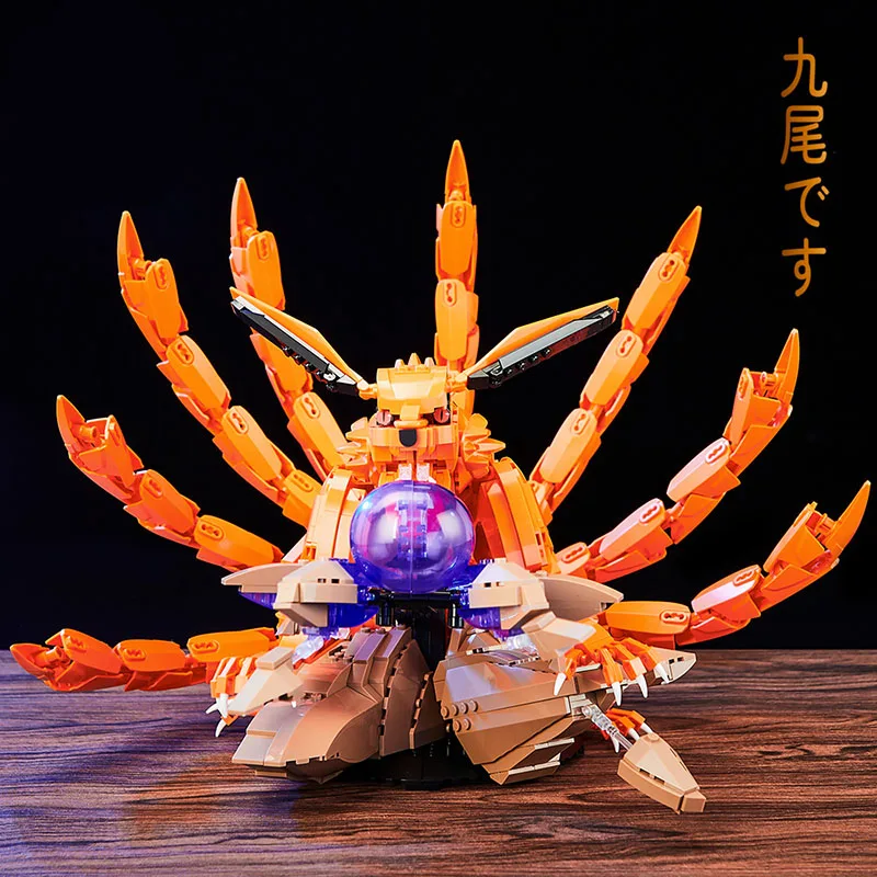 Creative MOC Anime 1480pcs Nine-tailed Fox Figure Building Blocks DIY Assemble Orange Gumiho Model Bricks Toys For Children Gift