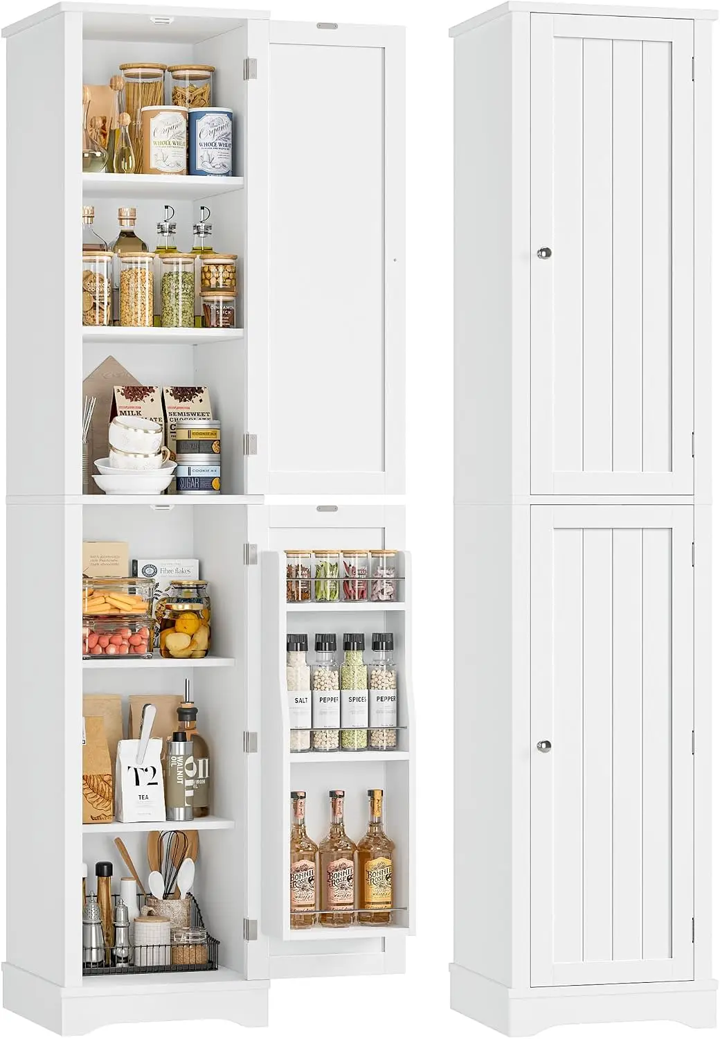 Tall Narrow Storage Cabinet With Reversible Doors Small Kitchen Pantry Cabinet Adjustable Shelves Spice Rack Slim Storage Organizer For Bathroom Living Room Entryway White