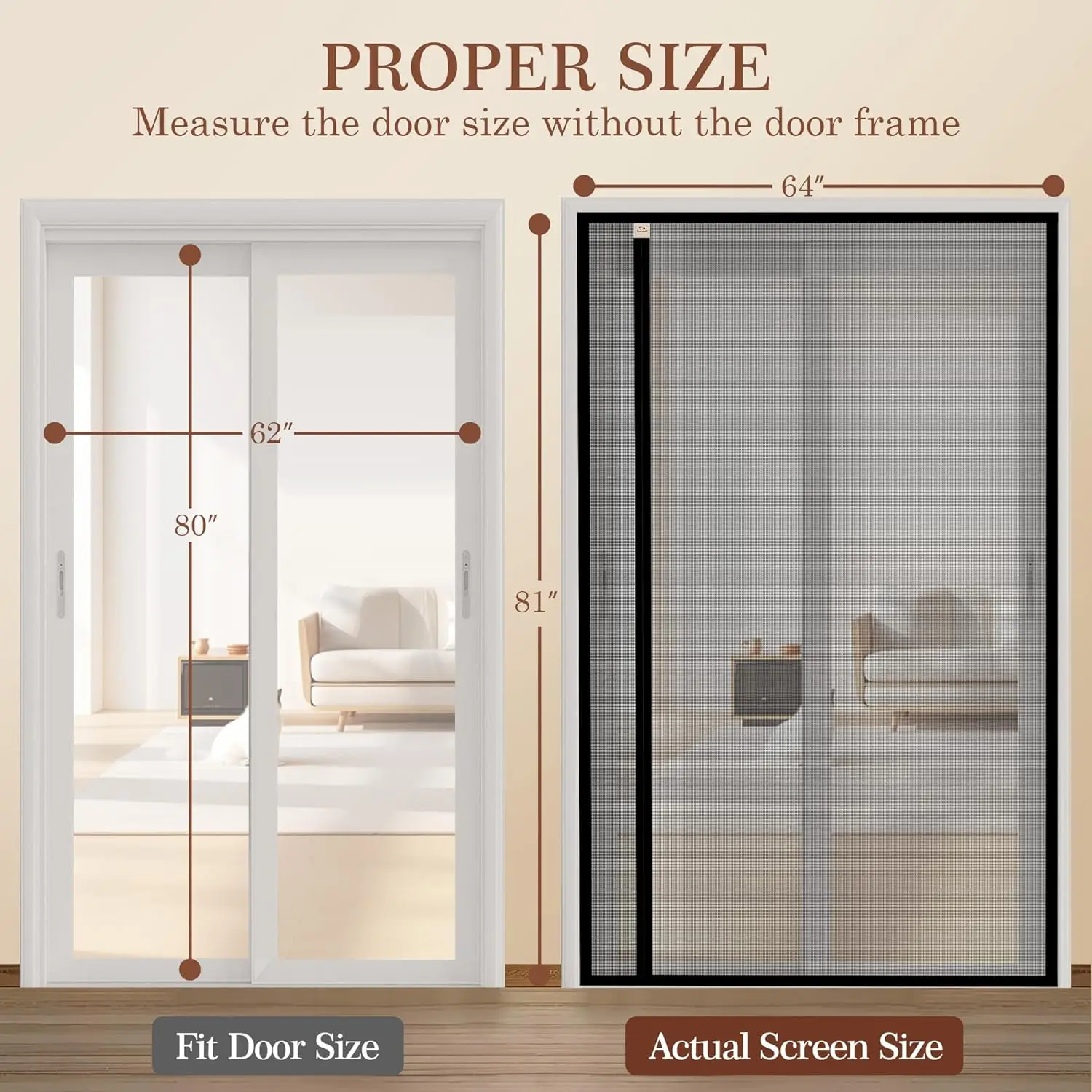 Reversible Left Right Side Opening Magnetic Screen Door Fits Door Size 62 x 80, Enjoy Breeze Net Curtain for Front, Balcony,