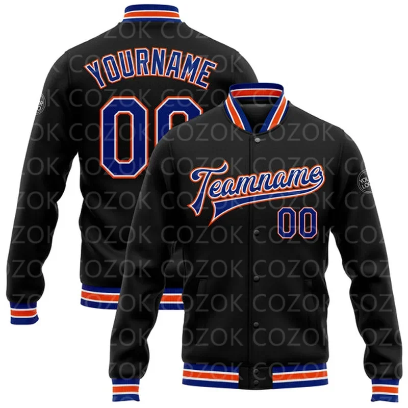 Custom Purple Black 3D Printed Baseball Button Jacket Bomber Full-Snap Varsity Letterman Jacket