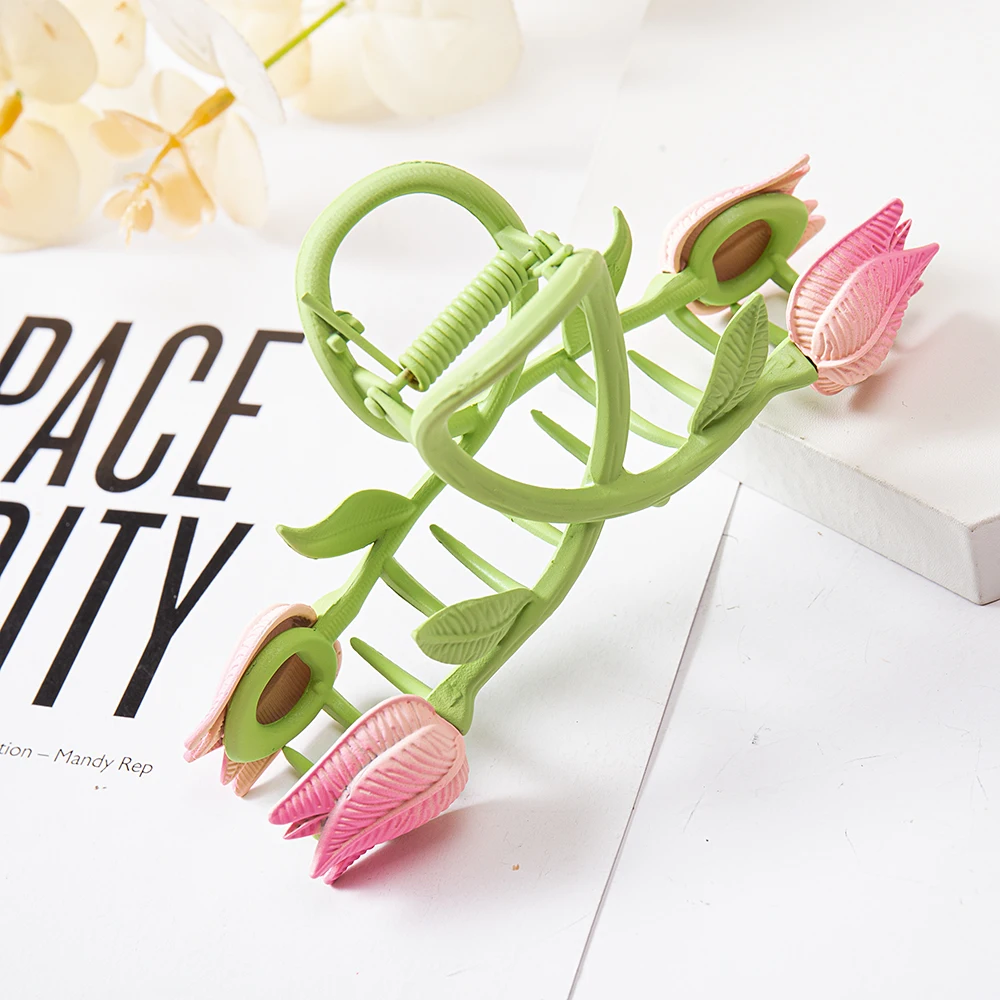 Frauen Tulpe Blume Haar Klaue Clips Sunflower Metall Haarnadeln Make-Up Haar Styling Clamp Barrettes Mädchen Pferdeschwanz Haar Zubehör – Detail 8
