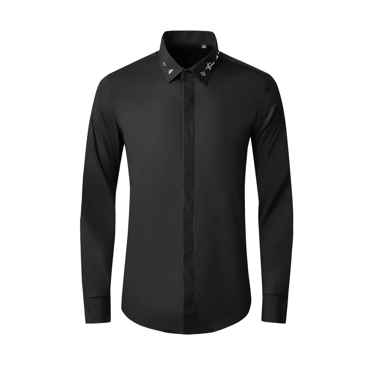 Spring and summer new collar alloy English decoration long sleeved men's fashion brand men's top versatile shirt