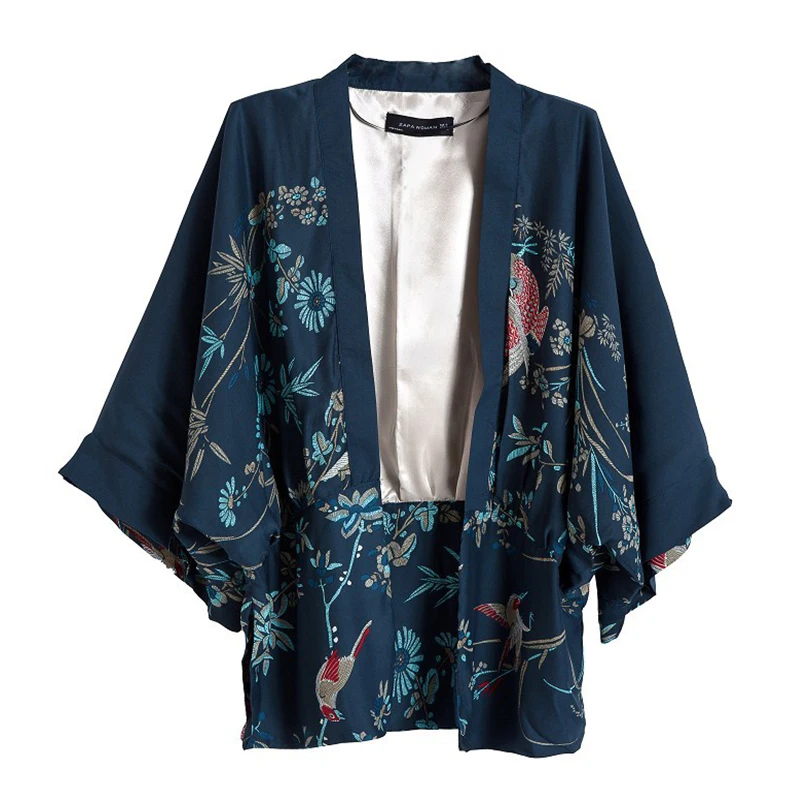 Retro Phoenix Print Kimono Bat-sleeve Cardigan Jacket Women Floral  Blouse Japanese Vintage Open Front Shirt Loose Casual Coat