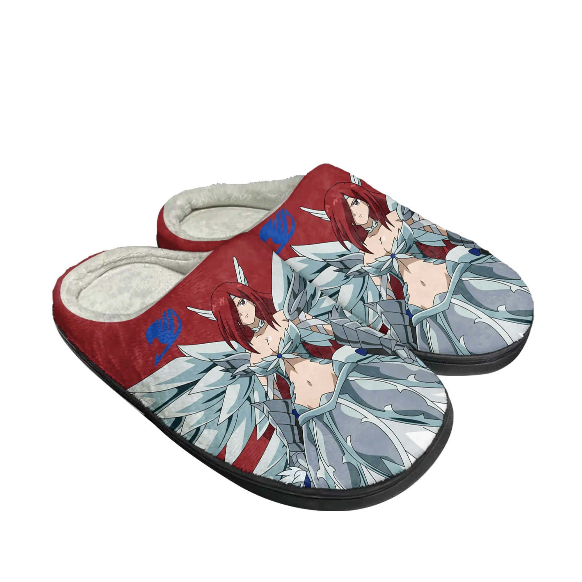 Zapatillas de algodón personalizadas de Fairy Tail Erza Scarlet para hombres y mujeres, sandalias de felpa informales, zapatos térmicos para mantener el calor, caliente, Anime