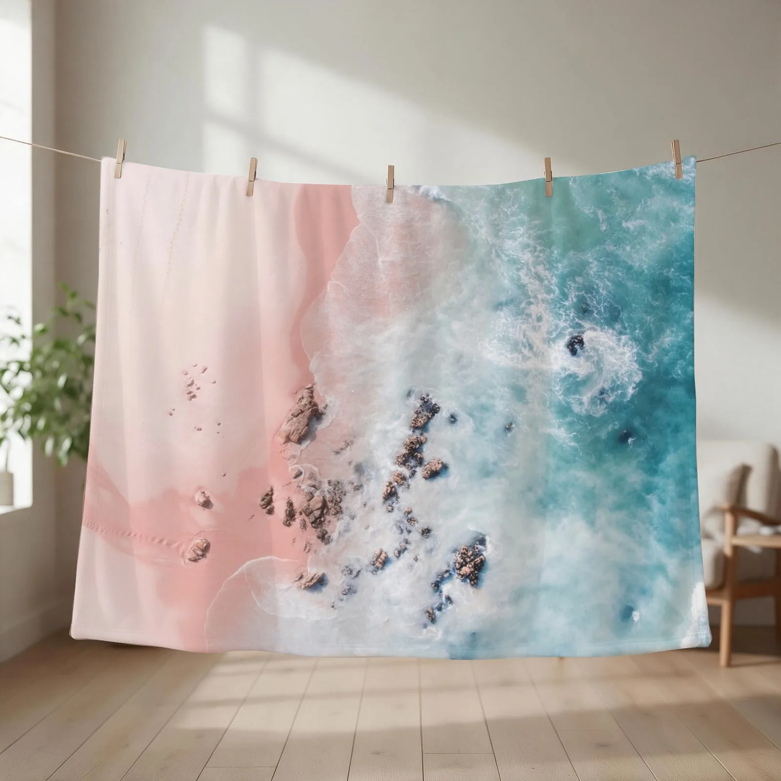 Sea Bliss - Aerial Pink Beach Ocean Sea photography by Ingrid Beddoes Throw Blanket Beautifuls Baby for winter Blankets