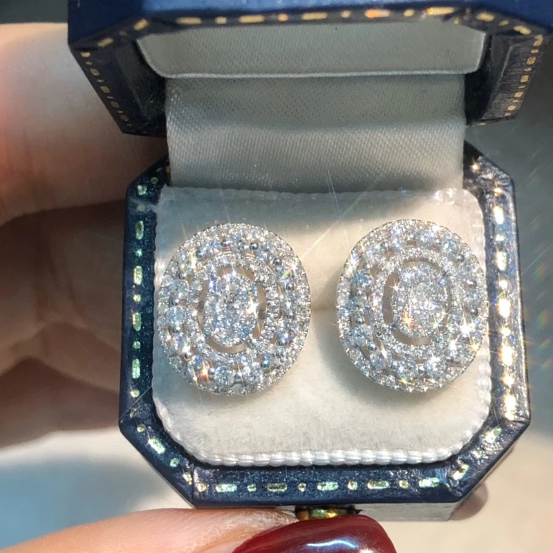 Aazuo joias de luxo 18k ouro branco diamantes naturais reais 1.0ct brincos ovais clássicos presentes para mulheres banquete sênior