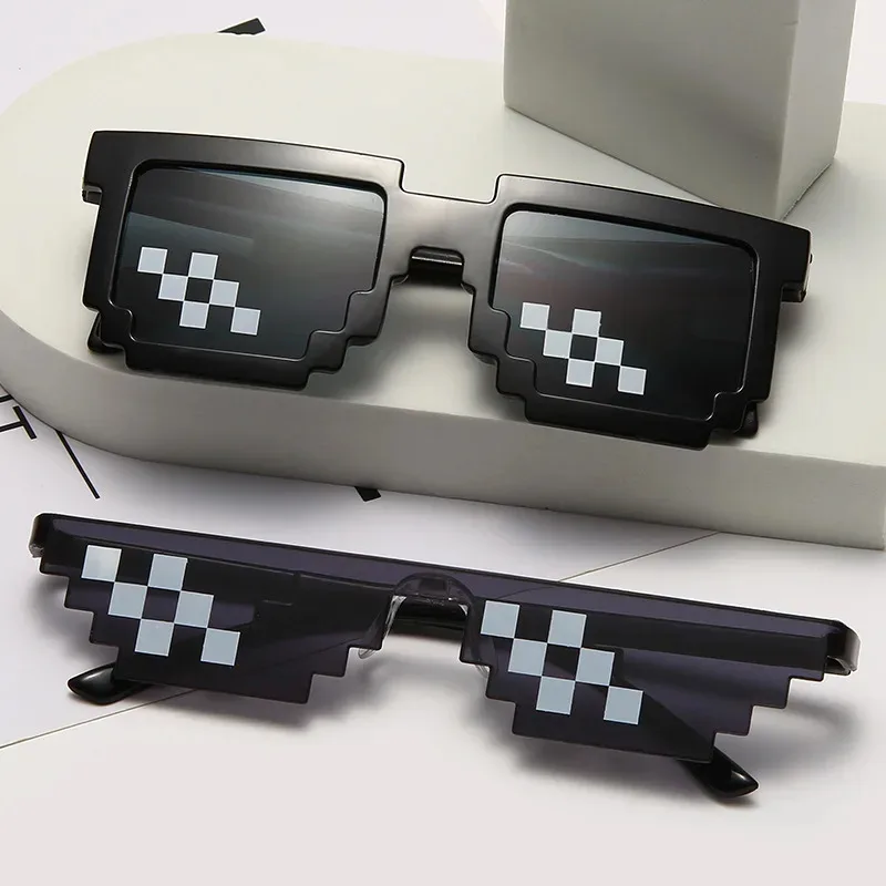 1/2 Stück Mosaik-Sonnenbrille für Herren und Damen, Pixel-Schwarz, Retro-Gamer-Roboter-Sonnenbrille, coole Party-Vintage-Sonnenbrille
