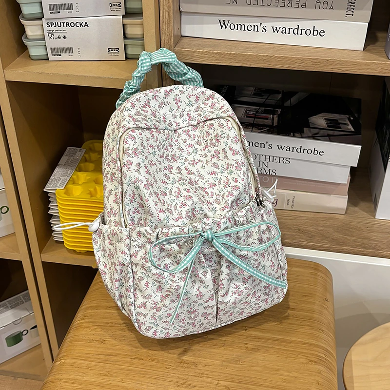 2025 Casual New  Large Capacity Pastoral Style Nylon Backpacks High Quality Color Matching Fresh Exquisite Backpacks for Women
