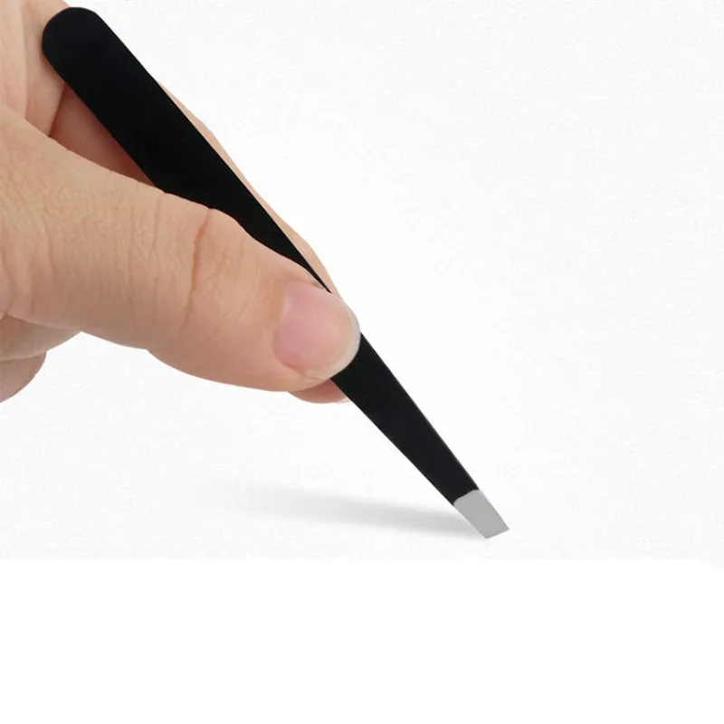 Stainless Steel Pink Slanted Black Tip Point Hair Removal Eyebrow Tweezers Harmless Face Makeup Beauty Tool