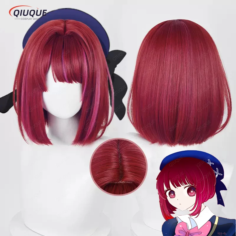 

Anime Oshi No Ko Arima Kana Cosplay Wig Short Bobo Red Mixed Pink Heat Resistant Synthetic Hair Halloween Party Wigs + Wig Cap