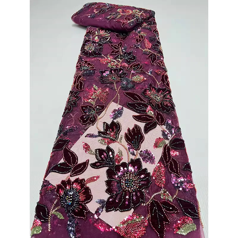 

Высококачественная марлевая ткань 2 ярда, изысканная разноцветная вышивка бисером и пайетками, ткань для платья, чонсама, для шитья