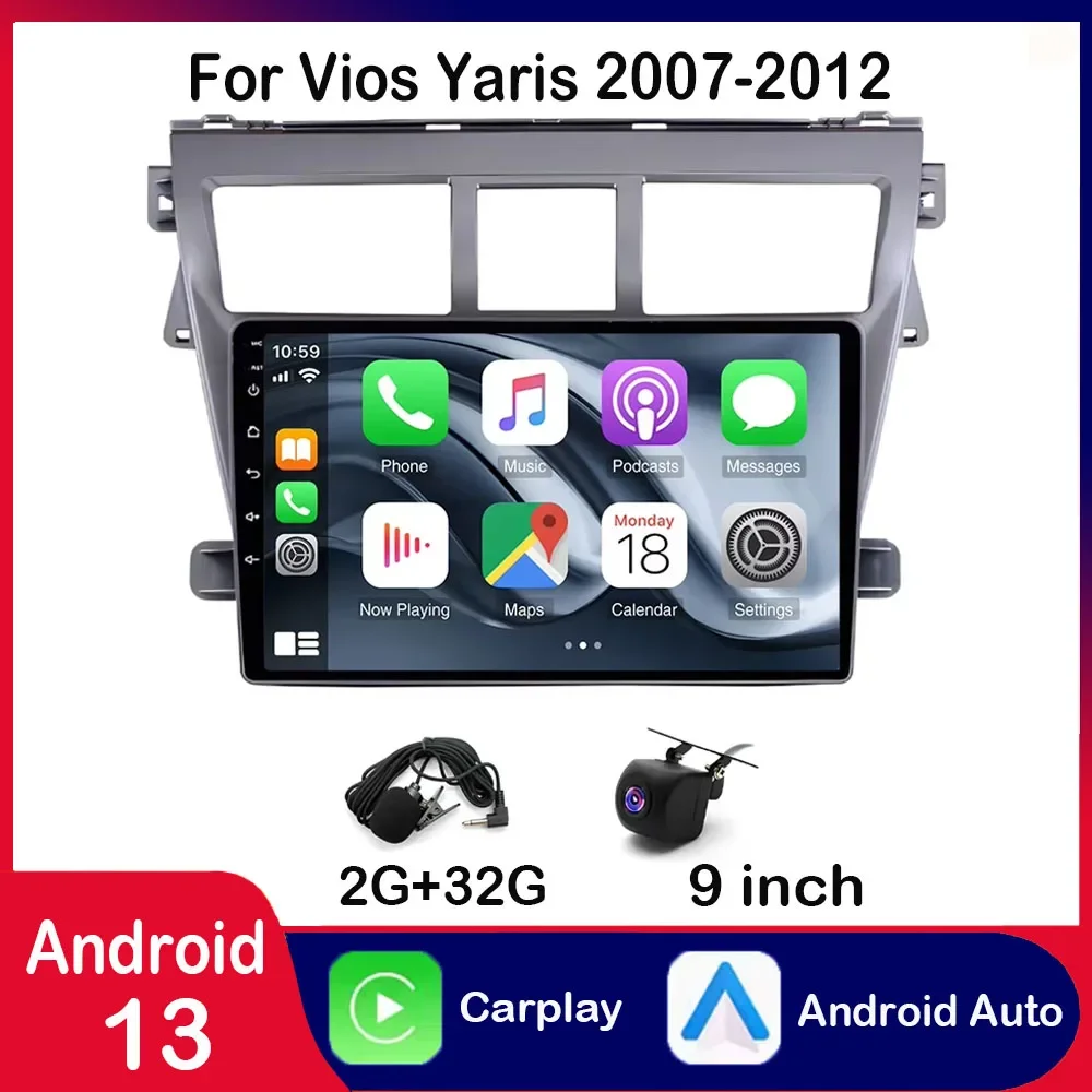 

9Inch Car-play Car Stereo Radio GPS Navi Compatible for Vios Yaris 2007-12 Android 13