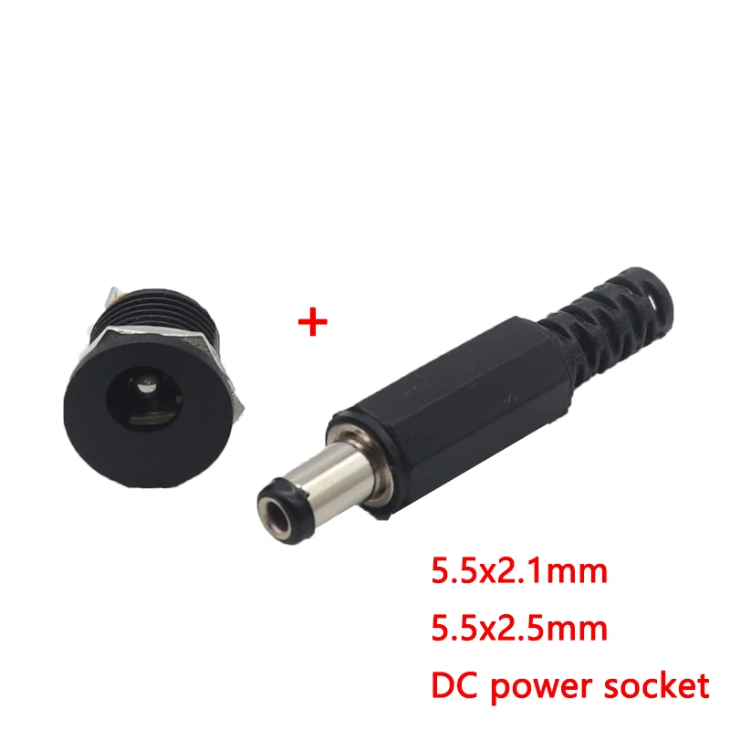 【5Set】DC-022 12V 3A Plastic Male Plugs + Female Socket Panel Mount Jack 5.5*2.1mm DC Power Connector Electrical Supplies 5.5x2.5