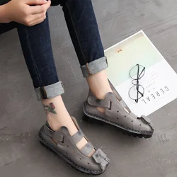 Xiuteng Summer New Soft Bottom Flat Leather Shoes Personality Casual Women Sandals Tunnel Vintage Handmade Sandals For spring