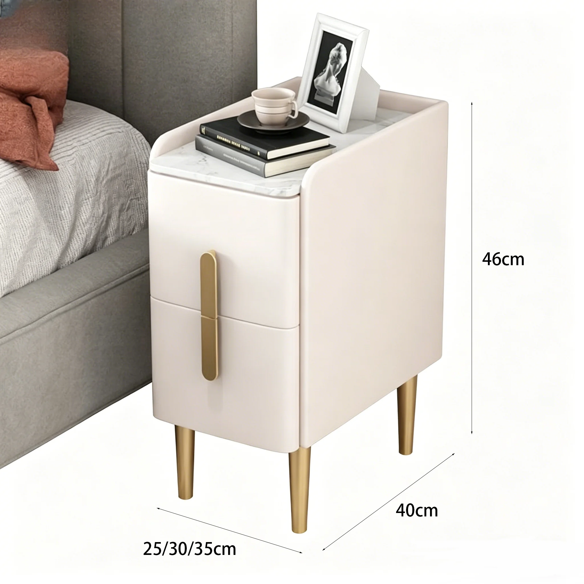 //Modern Eco-Friendly Durable Ultra-Narrow Luxury Nightstand With 2 Drawers For Bedroom Living Room