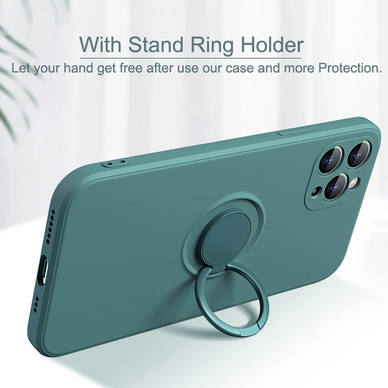 Luxury Soft Silicone Case For iPhone 12 13 11 Pro Max XS X R XR 8 7 6 6S Plus iPhone11 8Plus Phone Cover With Metal Ring Holder