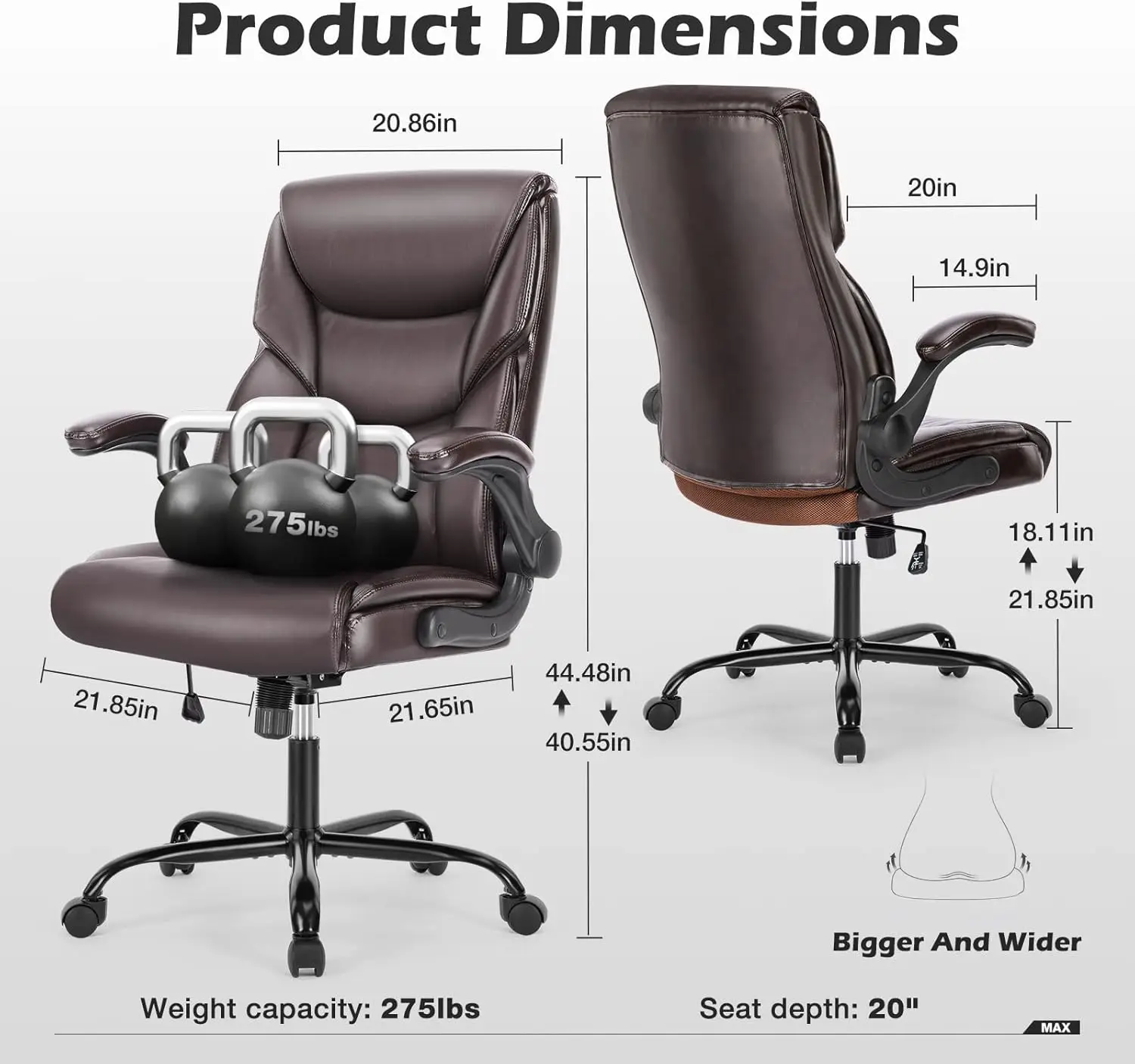 Executive Office Chair – Ergonomic Adjustable Computer Desk Chairs with High Back Flip-up Armrests, Swivel Chair ,Bonded Leather