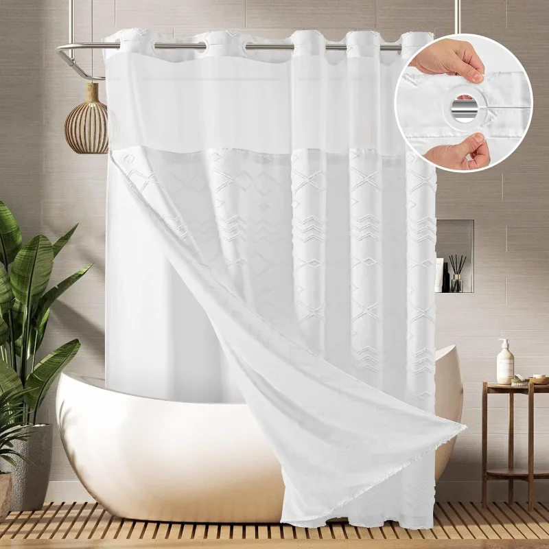 

Double Layer Grommet Embroidered Shower Curtain Elegant Waterproof Mold Resistant Bathroom Window Partition Decor