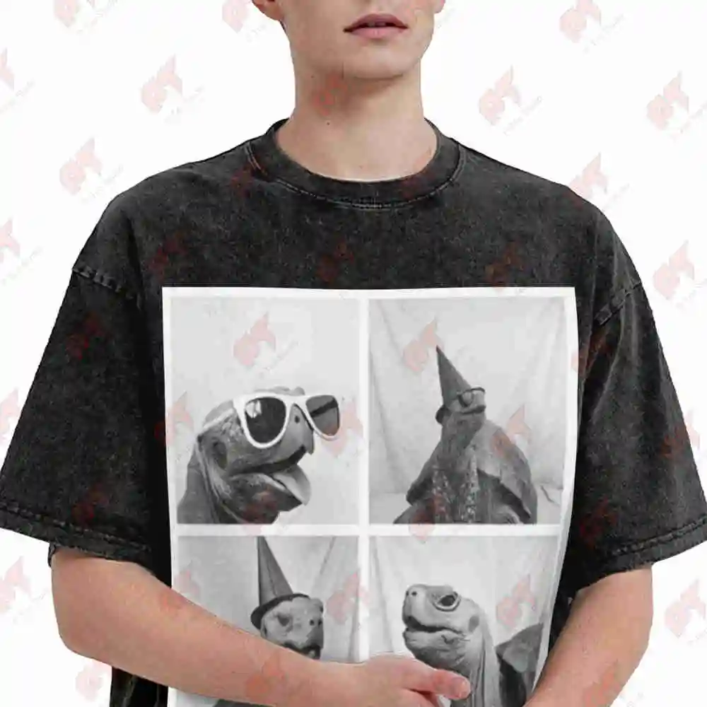Funny Tortoise Photobooth Animal Selfie Photo Booth Vintage Washed Tee Pure Cotton T-Shirt