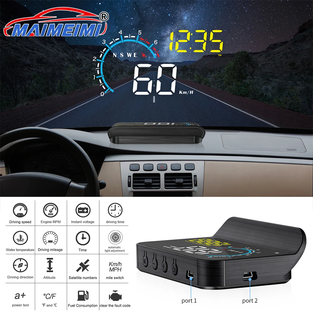 M12 GPS+OBD Digital Speedometer Car Head Up Display on-board Computer Windshield Projector with Compass Auto Accessories