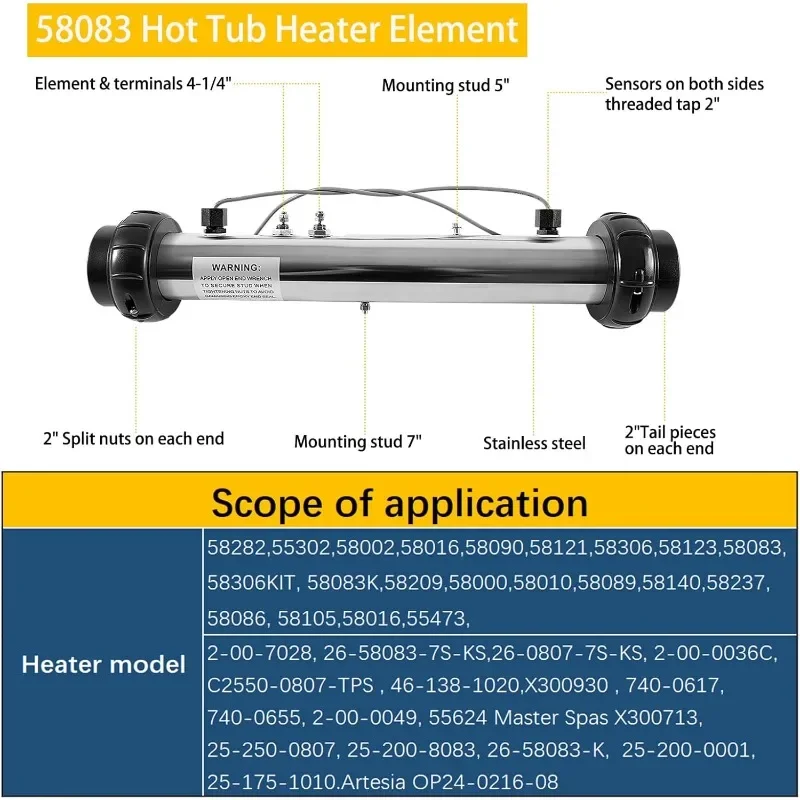 Ensemble de chauffage M7 de remplacement, pour systèmes de contrôle Balboa BP, VS et EL2001, 5,5 kw, 220 volts, 2025 58083