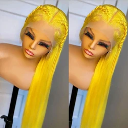 180Density Glueless 26'' Yellow Silky Straight Lace Front Wig For Black Women Babyhair Heat Resistant Preplucked SyntheticDaily