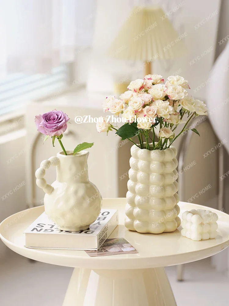 Light luxury ornament, simple modern ceramic milky white electroplated vase, hydroponic water raising flowers, dried flowers