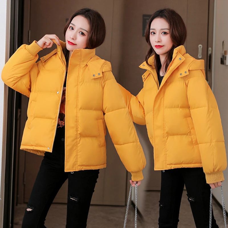 

Cotton Padded Jacket Women's Korean Loose Thick Warm Hooded Down Coats Student Bread Clothes Solid Casual Outwear Female Trend