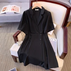 Robe de costume mi-longue noire pour femme, jupe professionnelle confortable, robe Piedmont, grande taille, été, nouveau, 2024