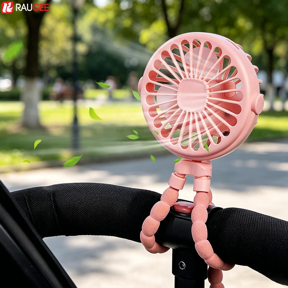 Baby Stroller Fan Mini Portable Fan USB Rechargeable 360° Rotate Foldable Small Baby Stroller Clip On Fan with Flexible Tripod