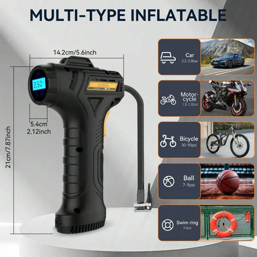 Cordless Digital Tire Inflator Portable Air Compressor With Auto Shutoff LCD Display For Car Motorcycle Bike Ball