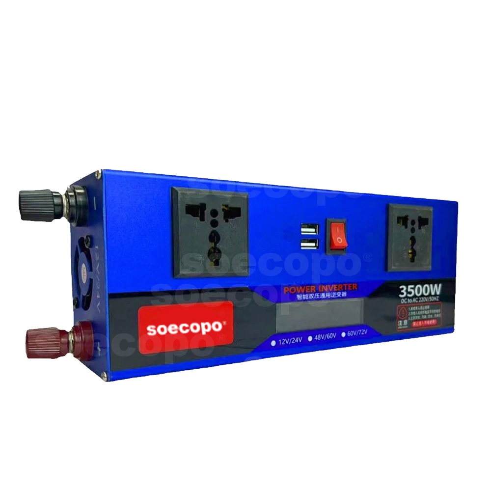 Smart Dual Voltage Inverter 3500W 12V/24V/48V/60V/72V to 220V/110V with Dual USB Ports and LCD Screen