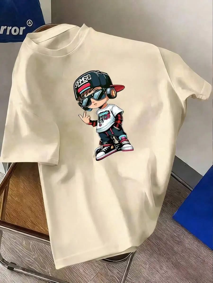 

Кремовая повседневная футболка с графическим принтом, круглым вырезом и короткими рукавами для подростков