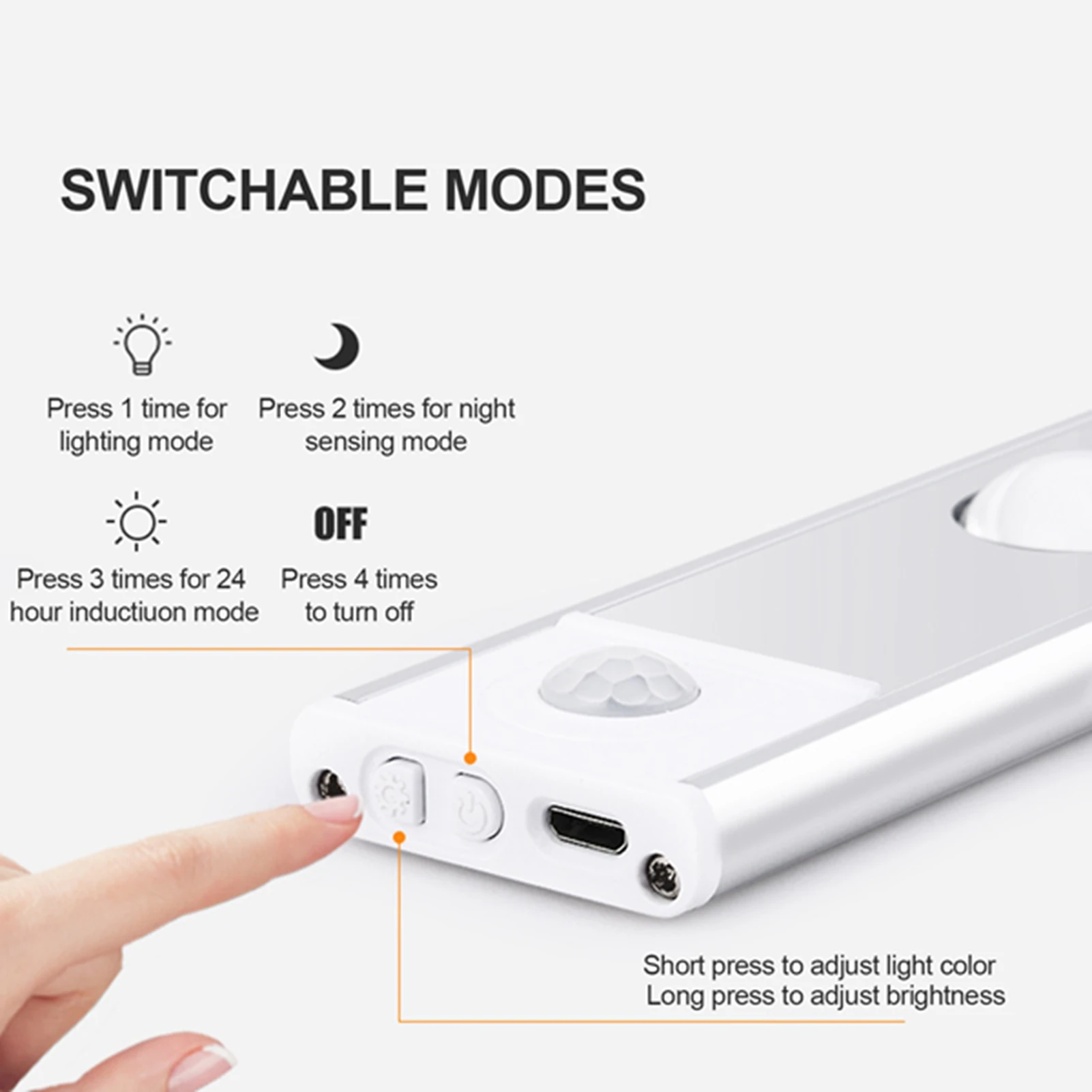 ذكي LED جسم الإنسان الاستشعار مصباح مصباح قابل لإعادة الشحن خزانة خزانة مصباح بار 20 سنتيمتر الفضاء الفضة ثلاثي الألوان يعتم #3