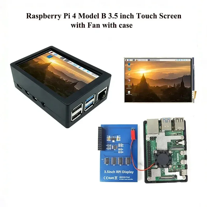 Raspberry Pi 3.5 inch touchscreen 480*320 resolution Display TFT LCD with cooling fan ABS for raspberberry Pi 4 module B