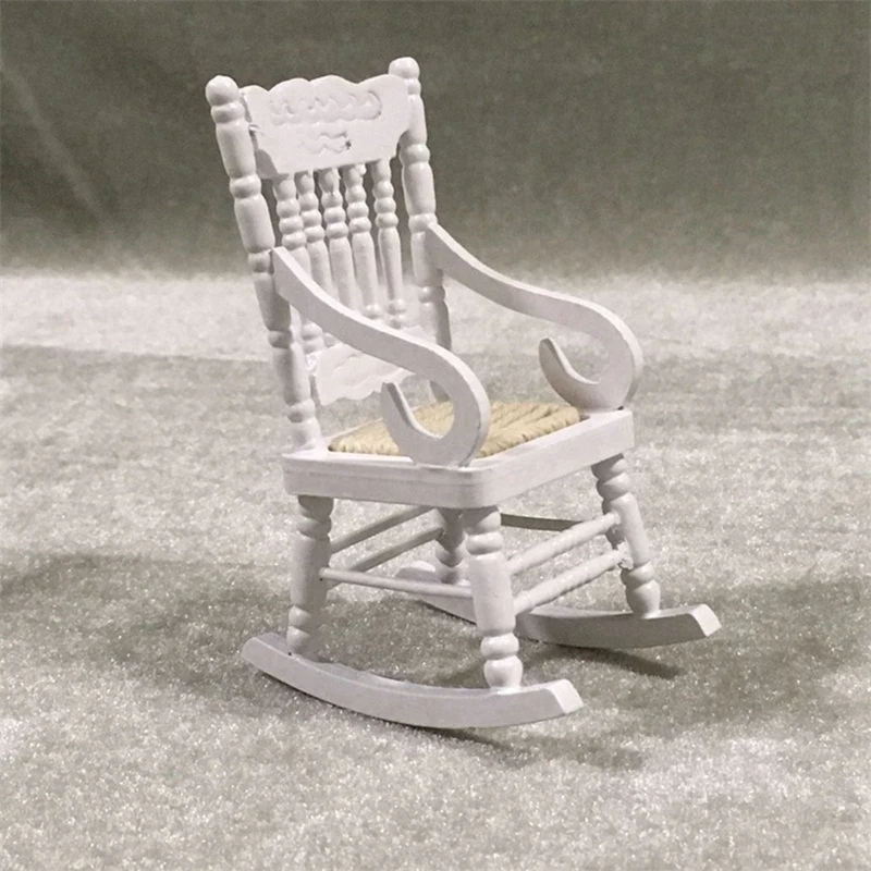 6 Pcs 1:12 Toy Miniature Furniture Wooden Rocking Chairs Toy Accessories For Doll House Decoration,White