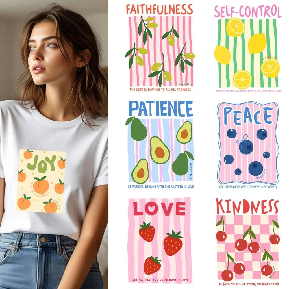 25CM Christian Fruit Of The Spirit Cherry Heat Transfer Patches For Clothes DIY A-Level Washable Shirt Iron-on Thermal Sticker