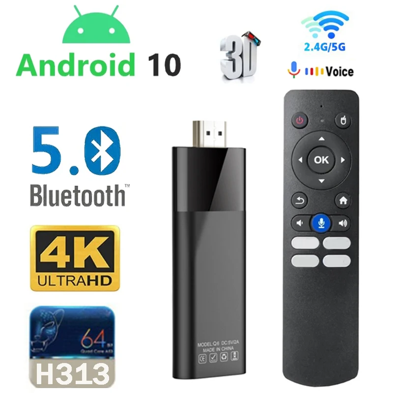 TV Stick Q6 Mini Android 10 Allwinner H313 kora czterordzeniowy A53 2GB 16GB BT5.0 2GB 8GB HD 4K HDR10 + WIFI 5G H.265 Smart TV Box