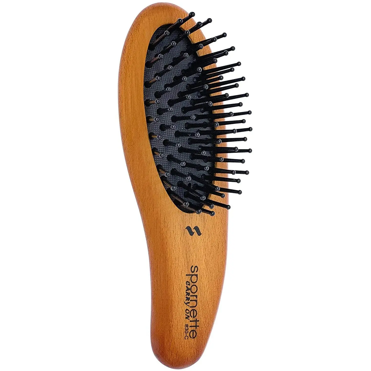 

Compact Travel Hair Brush with Wooden Handle for All Hair Types, Fits in Purse or Bag