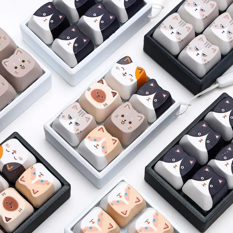 Cute Cat Keycap Keychain, Fidget Keyboard Charm, Anti-Stress Pendant, Mini Cat Keychain Accessory