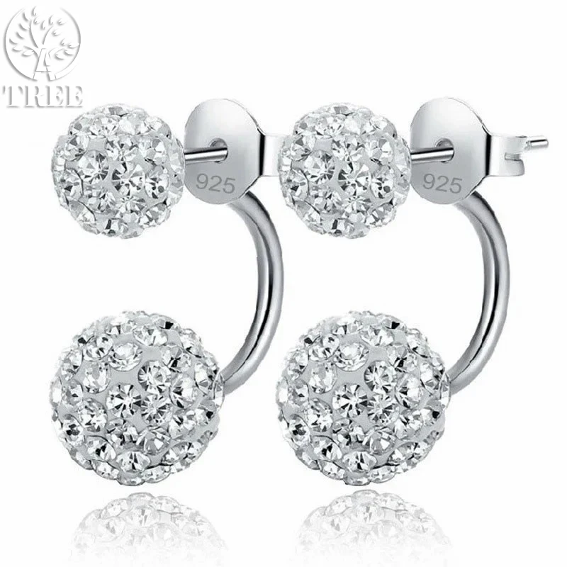 

ALITREE Full Austrian CZ Crystal Paved Stud Earrings for Women 925 Sterling Silver Stamp Disco Balls Brincos Jewelry