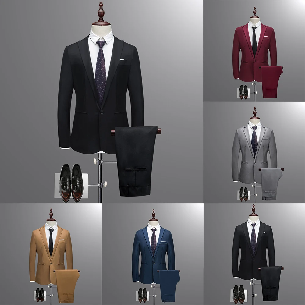 

Wedding Tuxedos Slim Fit Bridegroom Jacket+Pants Formal Business Office Men's Suits Wedding Dress Party Dress Solid Color Suit