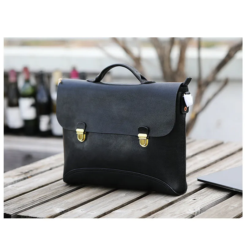 Vintage Fashion Luxury Designer natural organizer genuine Leather Men briefcase Outdoor Work Lawyer Office notebook computer bag