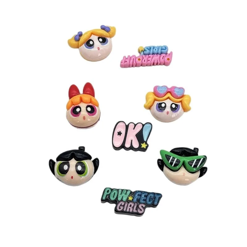 

9PCS Kawaii Anime The Powerpuff and Girls Series Resin Toy Cute Cartoon Character Creativity DIY Mobile Phone Case Hairpin Prop