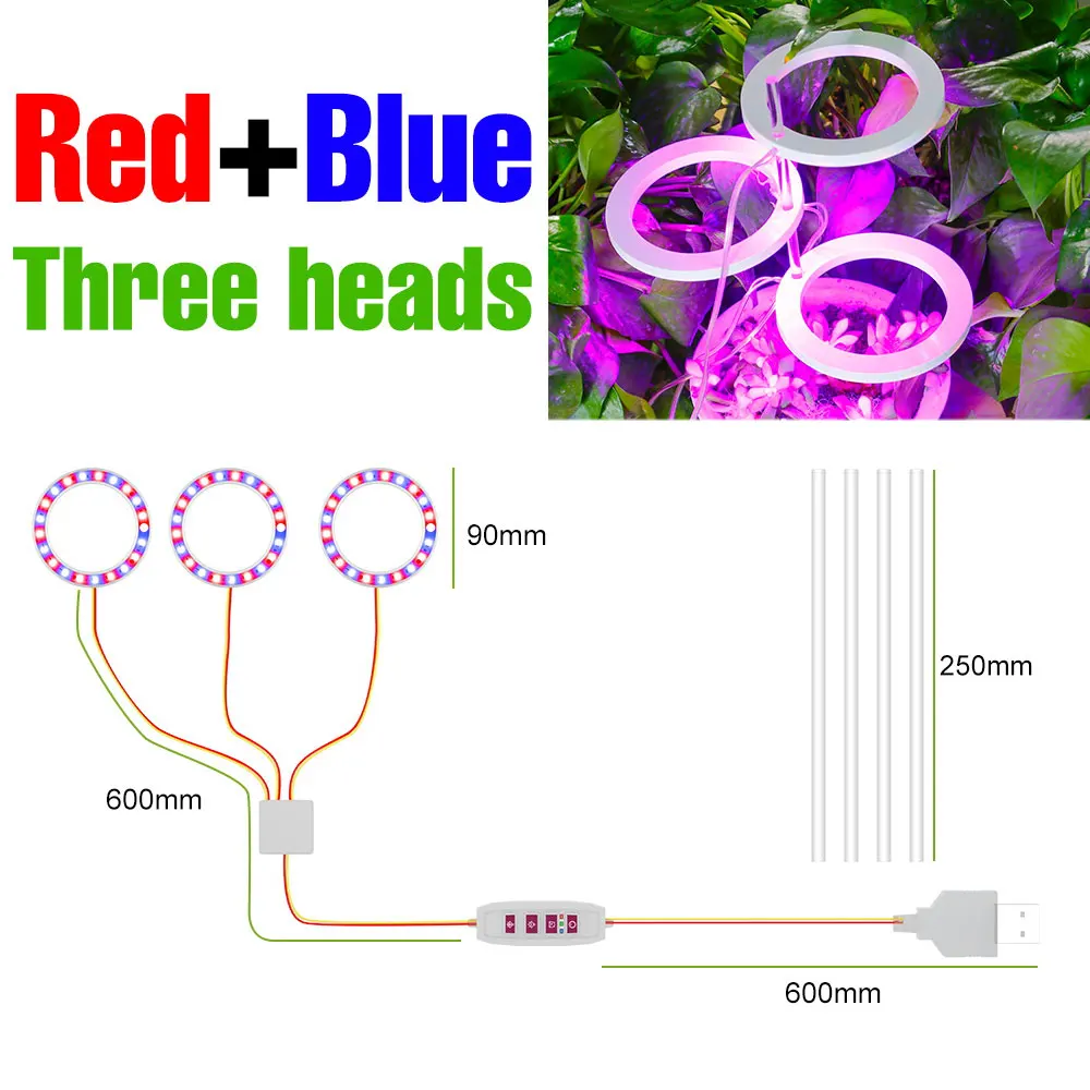 USB DC5V LED-kweeklampen Volledig spectrum Ringlamp Dimbaar met timing Auto aan/uit voor bloemen Succulente potplanten Teelt