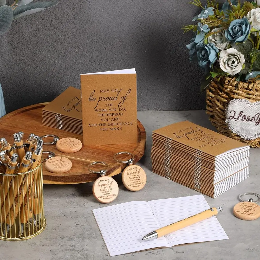 مجموعة مكونة من 240 قطعة مكونة من 80 هدايا عيد الميلاد: دفاتر ملاحظات جيبية وأقلام من الخيزران وسلاسل مفاتيح لتقدير الموظفين #5