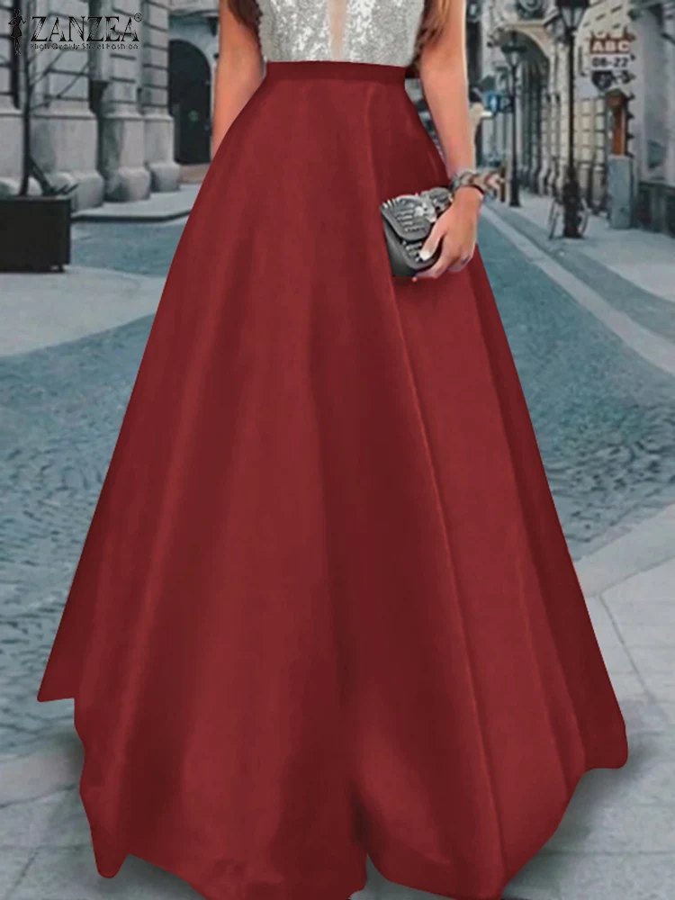 ZANZEA Elegant Women High Waist Party Maxi Long Skirts Summer Satin Skirt Spring Stylish Casual OL Work Faldas Saia Jupes 2025