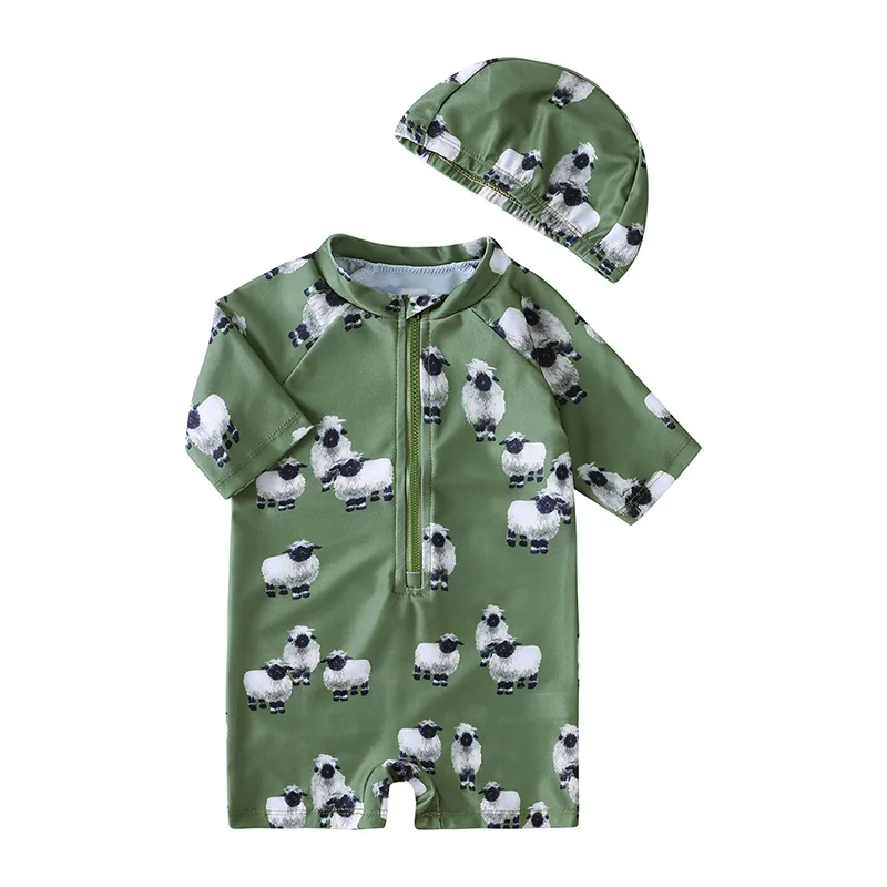 Summer Children Bathing Suit Full Cartoon Pattern Printed Jumpsuit Toddler Swimwear Boys Swimming Suit Kids Girls Swimsuit